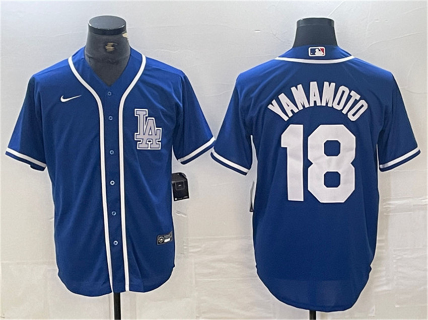 Men's Blue Los Angeles Dodgers #18 Yoshinobu Yamamoto Cool Base Stitched Baseball Jersey